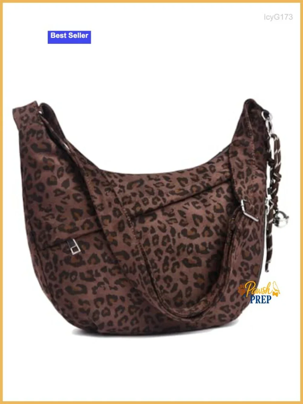 Leopard Print Crescent Hobo Crossbody Bag Faux Suede Adjustable Strap